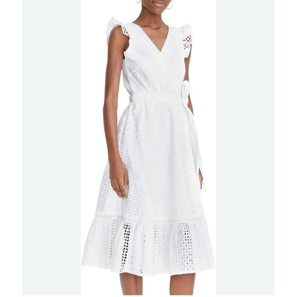J. CREW Full Eyelet White Cotton Wrap Midi Dress, Size 00